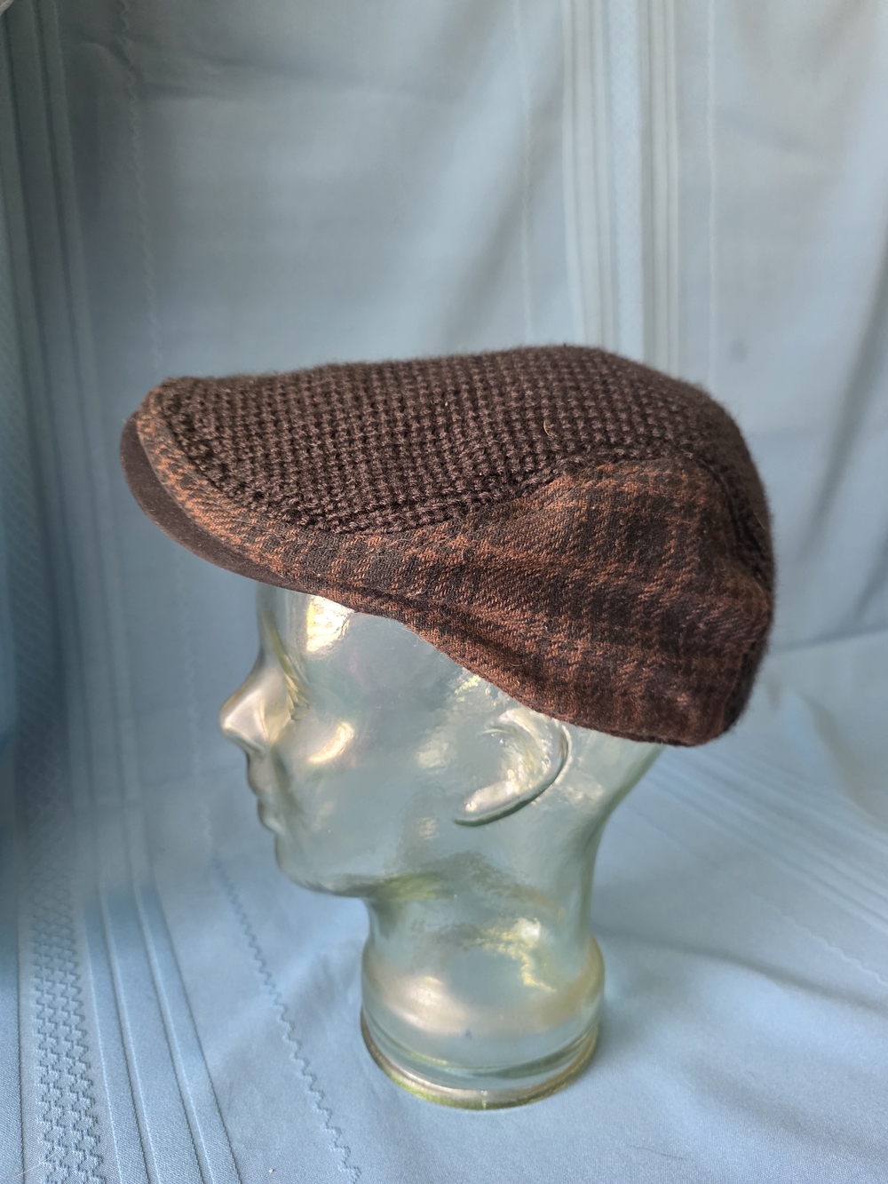 Woolrich Vintage Wool Blend Ivy Flat Newsboy Cap Brown Plaid Buffalo Lined L
